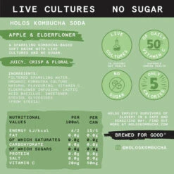 HOLOS Kombucha Soda Apple & Elderflower [250ml Cans] -DRYDRINKER Sales HOLOS Kombucha soda apple elderflower ingredients 720x 14987496 cc69 499c a151 7525711e862f