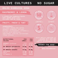 HOLOS Kombucha Soda Raspberry & Lemon [250ml Cans] -DRYDRINKER Sales HOLOS Kombucha soda raspberry lemon ingredients 720x 622c6b0e 4dd0 425e 86f6 2e30147a206d